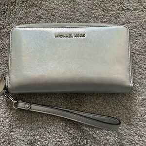 Michael Kors Silver Continental Wallet with Strap
